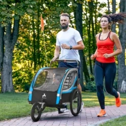 Aosom 3-in-1 Bike Trailer For Kids With 2 Seats, 5-Point Harness, Running Stroller, Jogging Cart